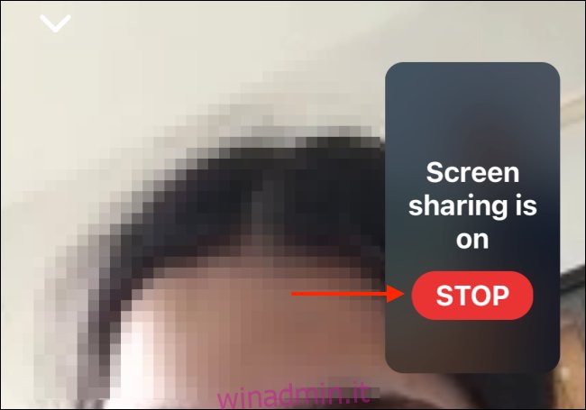 Tocca Stop per interrompere la condivisione dello schermo su iPhone