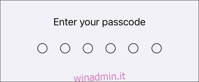 Inserisci il tuo passcode