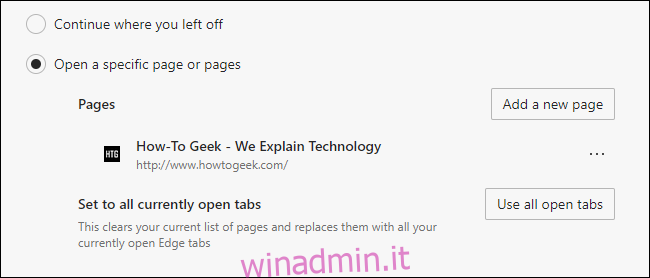 Una pagina di avvio personalizzata aggiunta a Microsoft Edge.