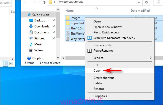 Nella finestra sorgente, fare clic con il pulsante destro del mouse sulla selezione del file e selezionare 