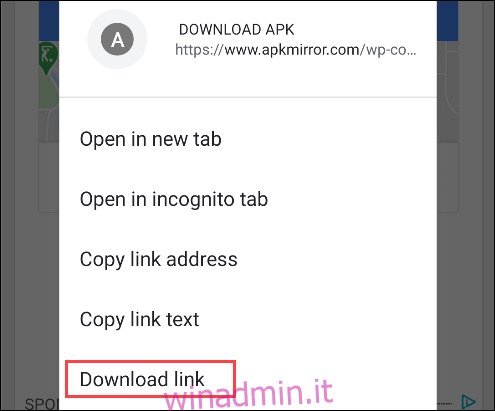 Chrome per il collegamento per il download Android
