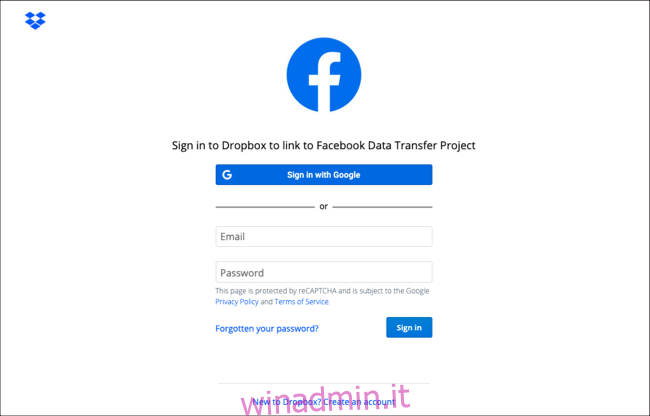 Collega l'account di archiviazione cloud con Facebook