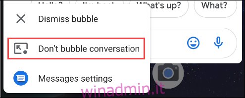selezionare non aggiungere bolle alla conversazione