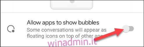 non consentire alle app di mostrare bolle