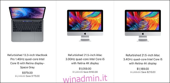Tre Mac ricondizionati in vendita sul sito web di Apple.