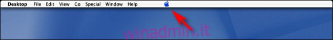 Il logo Apple al centro della barra dei menu su Mac OS X Public Beta.