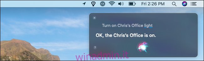 Accendere una luce Hue con Siri su un Mac.