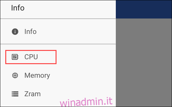 CPU del menu interni del sistema Chromebook