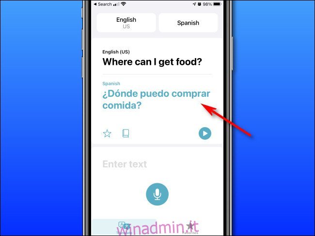 In Apple Translate su iPhone, vedrai la traduzione risultante appena sotto il testo che hai inserito.