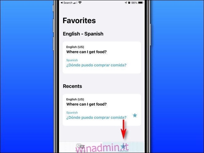 In Apple Translate su iPhone, tocca il file 