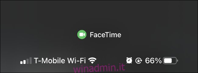 Il Centro di controllo dell'iPhone dice che FaceTime sta usando la fotocamera.