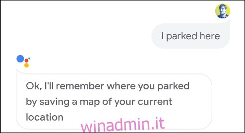 Google Assistant confermando che ricorderà dove si trova un parcheggio su Android.