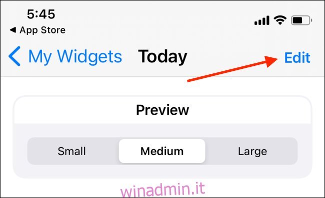 Tocca il pulsante Modifica dal widget Widgeridoo