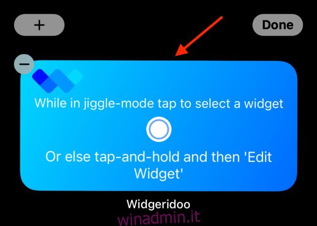 Tocca il widget Widgeridoo dopo averlo aggiunto