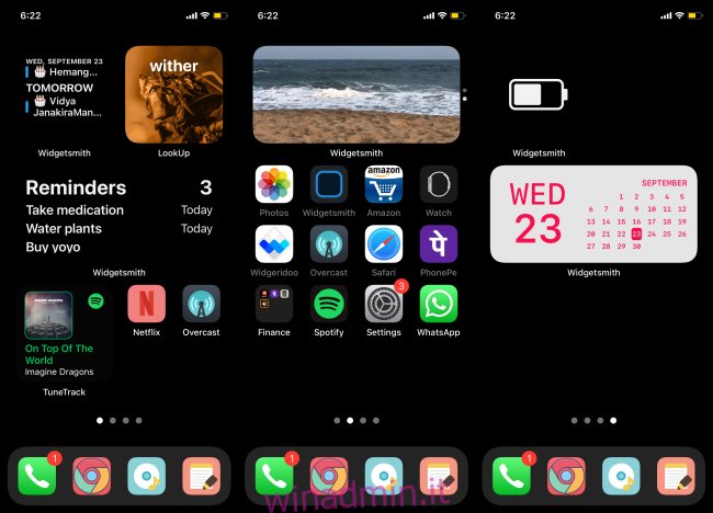 Vari widget Widgetsmith sulla schermata principale di iPhone