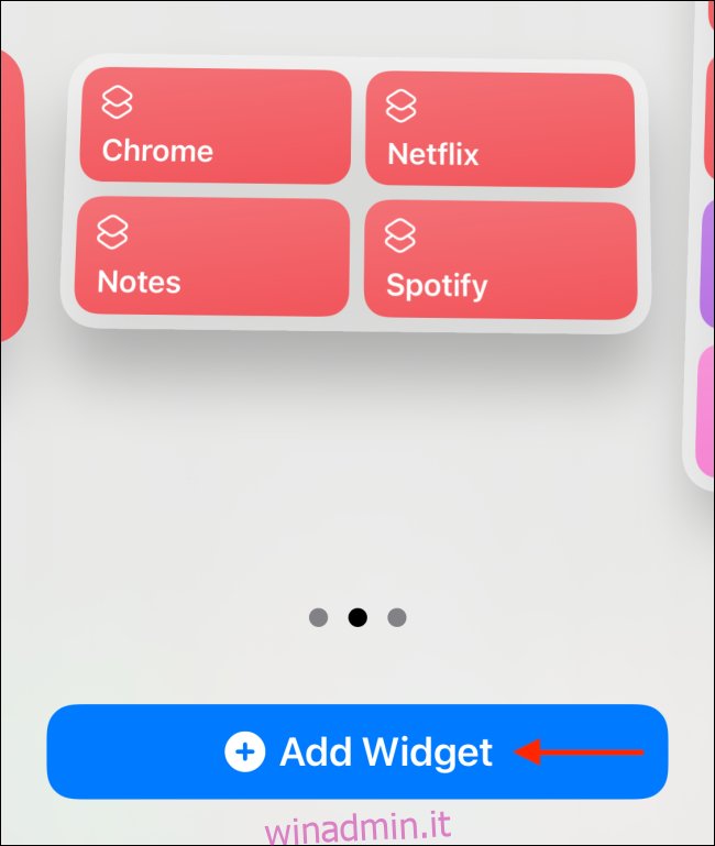 Tocca Aggiungi widget dal widget Scorciatoie medie