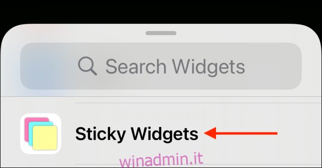Tocca Widget permanenti dall'elenco dei widget