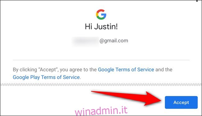 Accetta i termini di servizio di Google