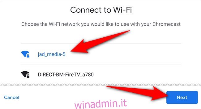 Scegli la rete Wi-Fi, tocca il file 