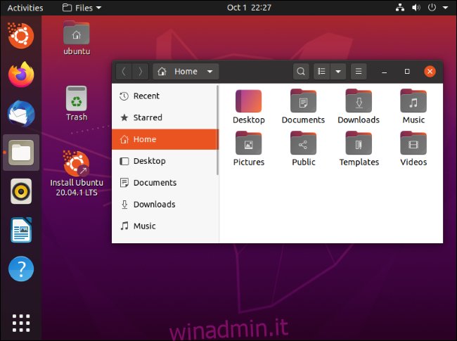 File manager Nautilus di Ubuntu su un desktop Ubuntu 20.04