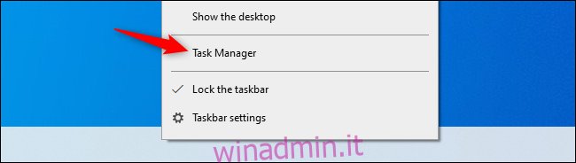 L'opzione Task Manager nel menu contestuale della barra delle applicazioni.