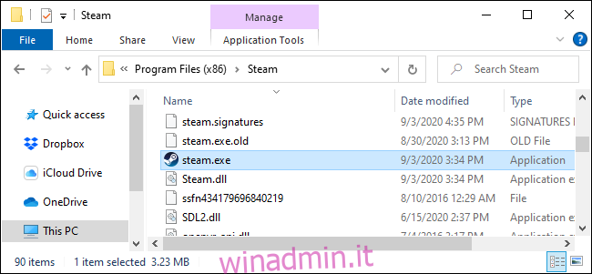Il file steam.exe in Esplora file