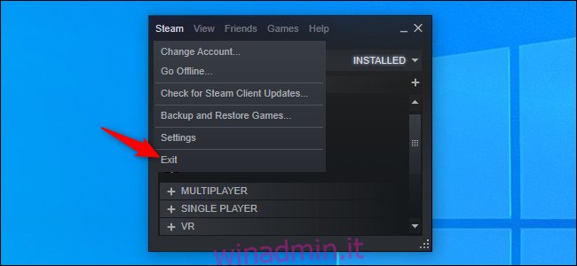 Fai clic su Steam> Esci per chiudere Steam “width =” 650 “height =” 300 “onload =” pagespeed.lazyLoadImages.loadIfVisibleAndMaybeBeacon (this); ”  onerror = “this.onerror = null; pagespeed.lazyLoadImages.loadIfVisibleAndMaybeBeacon (this);”> </p>
<h2 role =