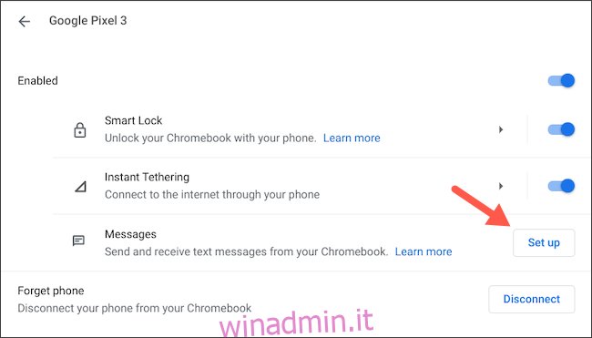 Configura i messaggi Android sul Chromebook