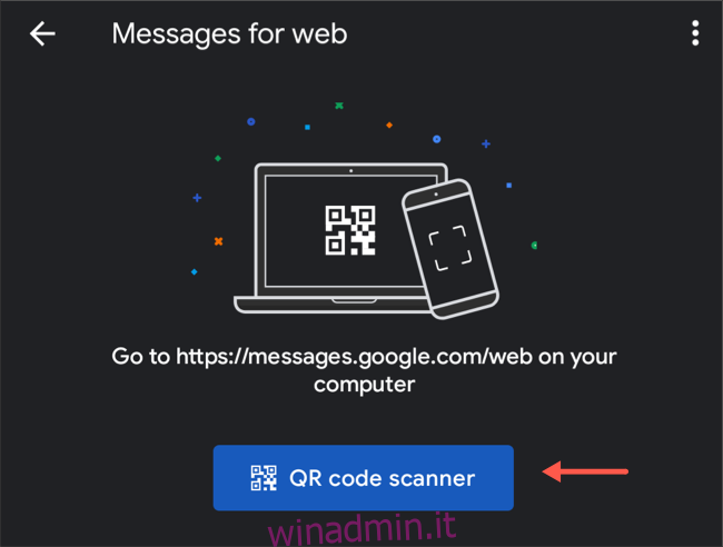 Scansiona il codice QR sui messaggi Android