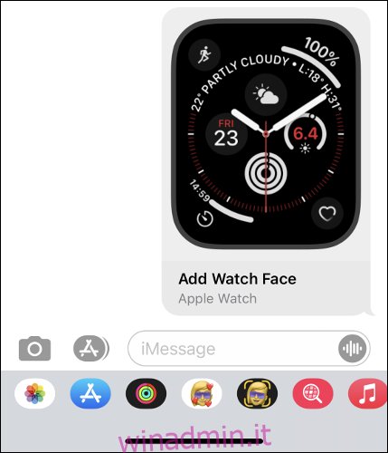 Condivisione di un quadrante di Apple Watch nell'app Messaggi dell'iPhone