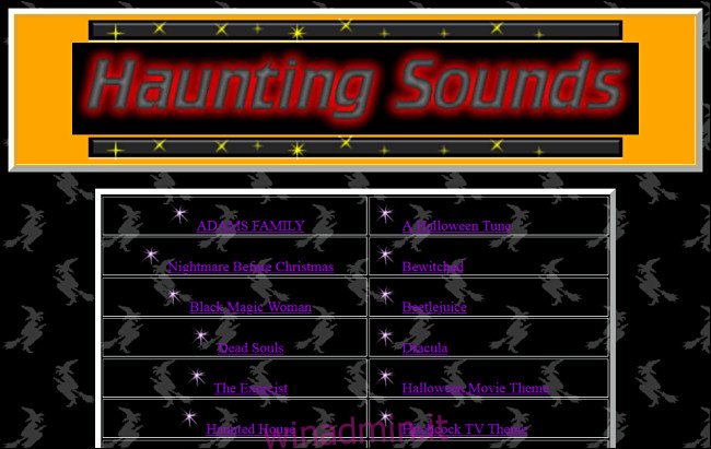 Collegamenti alle canzoni di Halloween sul sito Web Haunting Sounds.