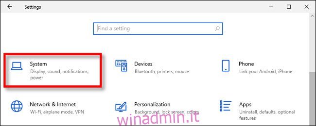 Nelle Impostazioni di Windows 10, fai clic su 