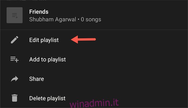 Modifica una playlist su YouTube Music