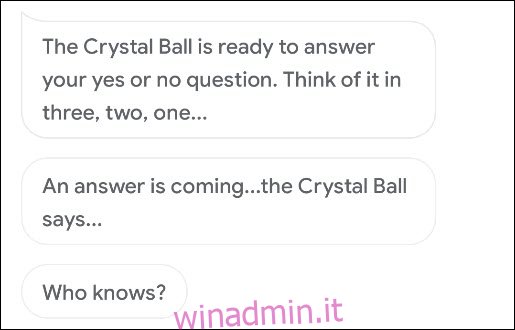 La sfera di cristallo risponde a una domanda in Google Assistant.