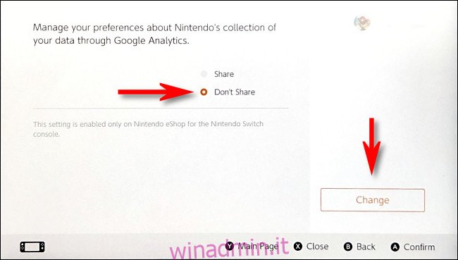 Nella pagina delle opzioni di Google Analytics nel Nintendo eShop, seleziona 