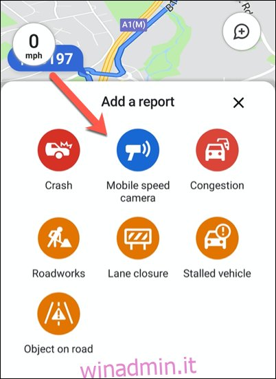 Fare clic su una delle opzioni disponibili per i rapporti sul traffico per aggiungerla alla propria posizione in Google Maps