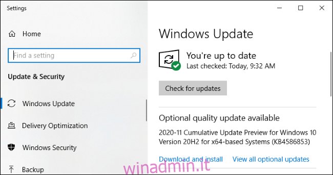 Windows Update che mostra un file 