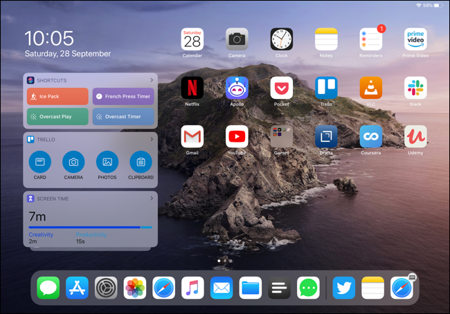 Widget sulla schermata Home di un iPad Pro in visualizzazione orizzontale.