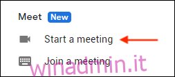 Sezione Google Meet nella barra laterale di Gmail