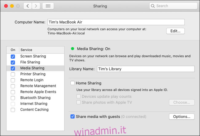 Configura la condivisione dei file multimediali in macOS Catalina