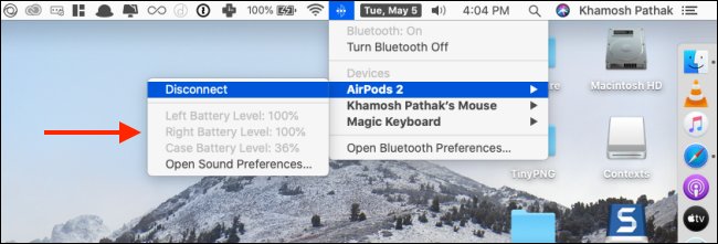 Verifica della durata della batteria degli AirPods su Mac