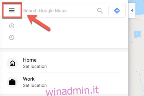 Fai clic sull'icona del menu Hamburger in Google Maps