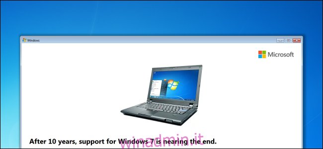 Windows 7 supporta il messaggio di disturbo della data di fine sul desktop.