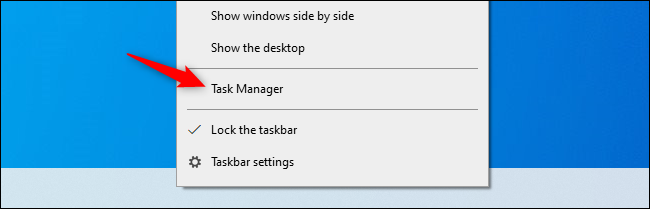 Apertura del Task Manager dalla barra delle applicazioni.
