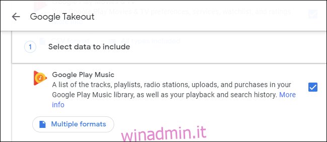 Download dei dati di Google Play Music da Google Takeout