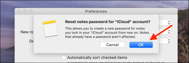 Fare clic su OK dall'opzione Reimposta password su Mac