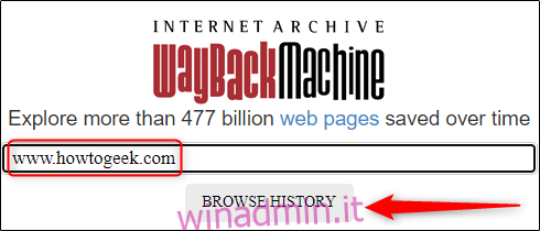 URL della macchina wayback di Internet Archive