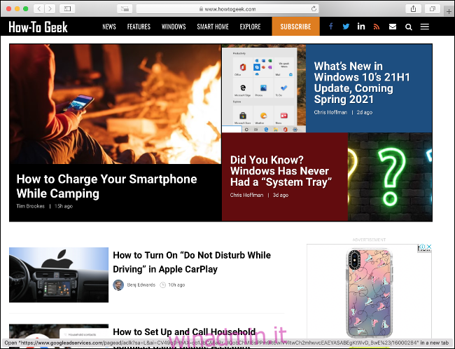 La home page di How-To Geek in Safari.