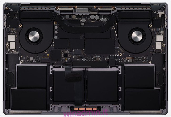 L'hardware in un MacBook Pro da 16 pollici 2020.