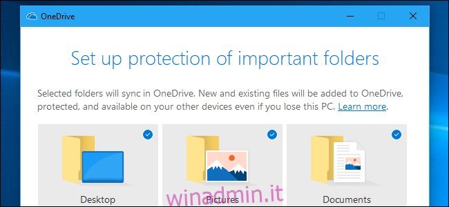 Configurazione della protezione delle cartelle su OneDrive.